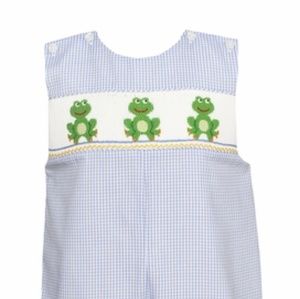 Blue Gingham Smocked Frog Jon Jon